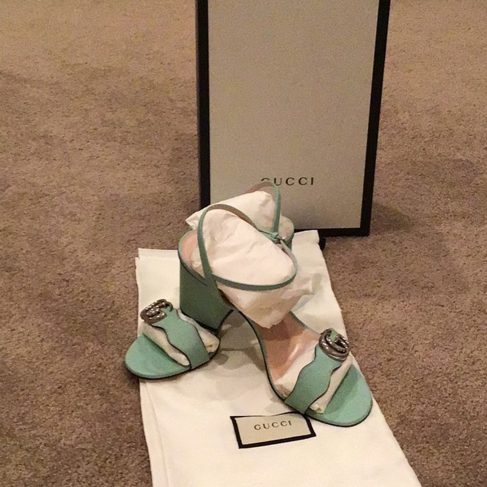 NWT Gucci heeled sandals in Water Green. Size 38.